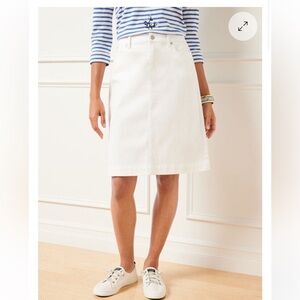 4/$25 Talbots Women White ALine Skirt Petite 10 Denim Casual Work Stretch Pocket